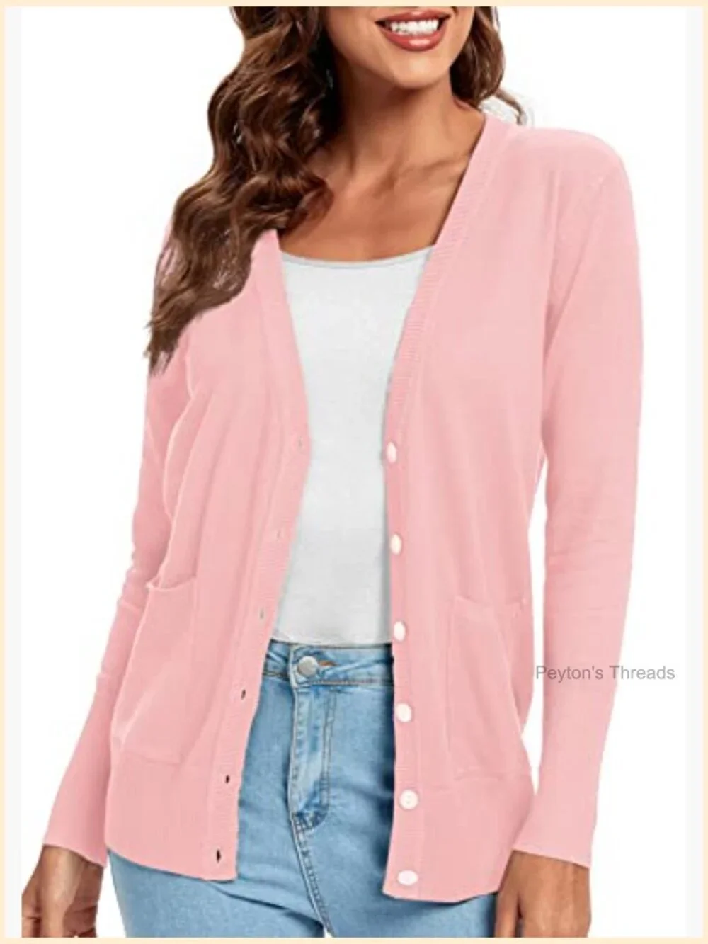 Lightweight Viscose Polyester Cardigan Sweater with Pockets Button Front